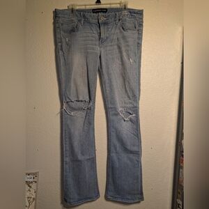 Express Light Blue Distressed Women's Jeans barely boot low rise size 12r